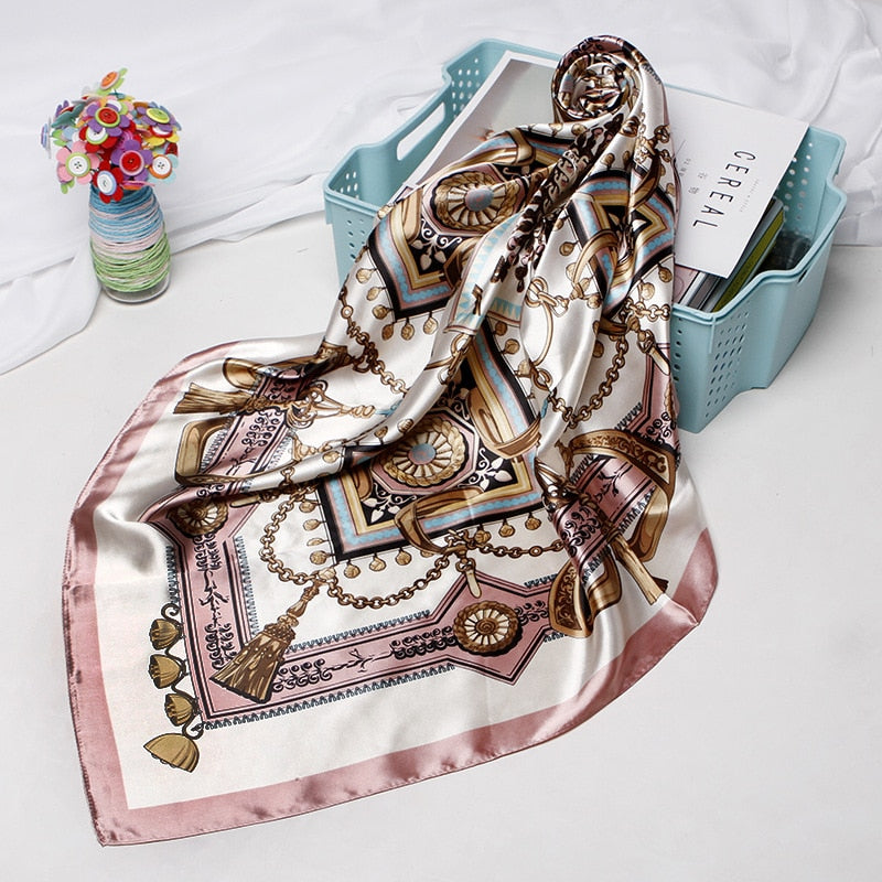 Satin Hair Scarf Kerchief 90*90cm Square Neckerchief Headband Scarves For Ladies 2019